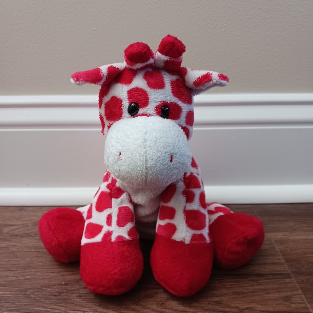 9" Ty Pluffies Kisser Giraffe‎ Plush Red White Beanie Stuffed Animal 2007 TyLux